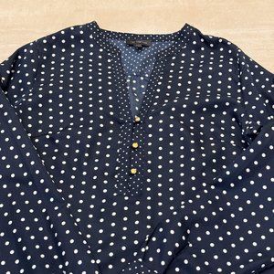 The Limited Navy Blue Poka Dot & Gold Blouse - Size Med